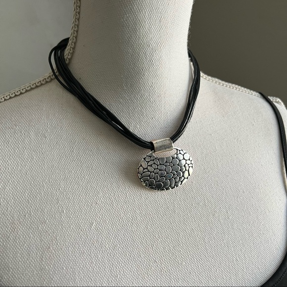 Napier Jewelry - Napier Pebbled Silver Toned Pendent on Multi Faux Leather Cords